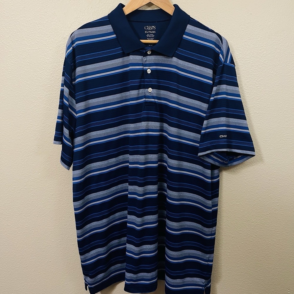 Chaps‎ Men's Striped Polo Shirt Blue Multi Golf Outdoor Performance Size XL